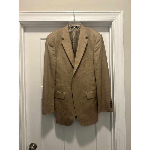 Jos A Bank Sport Coat Blazer Mens Size 40 L Silk Wool Blend Tan Beige 2 Button - Picture 1 of 8